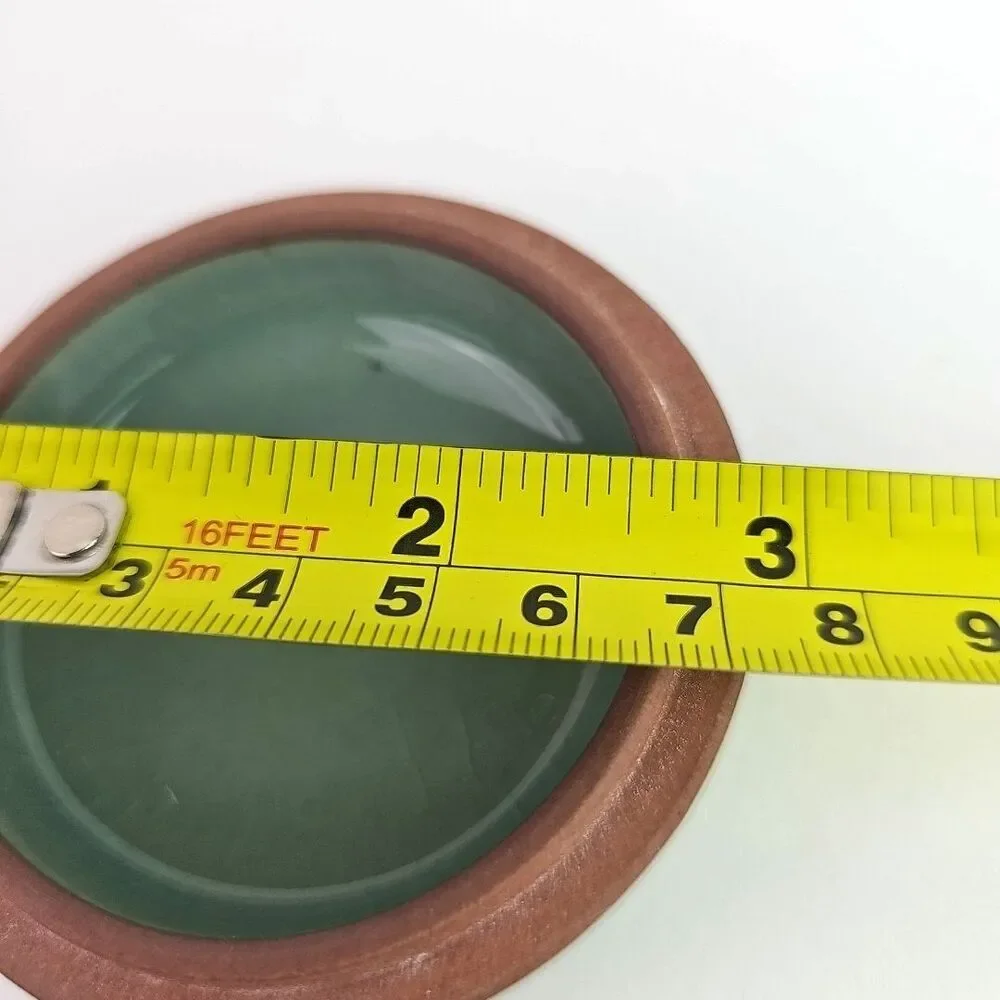 Vintage Korean Celadon Green Ceramic Floral Ring Lidded Round Trinket Box 3 inch